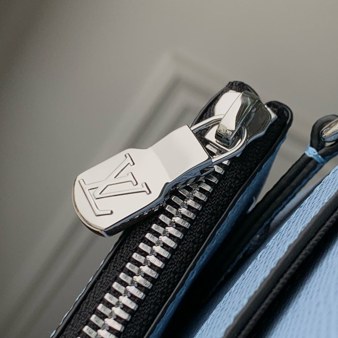 TRIO MESSENGER BAG 25 IN BLUE MONOGRAM COATED CANVAS AND CALFSKIN