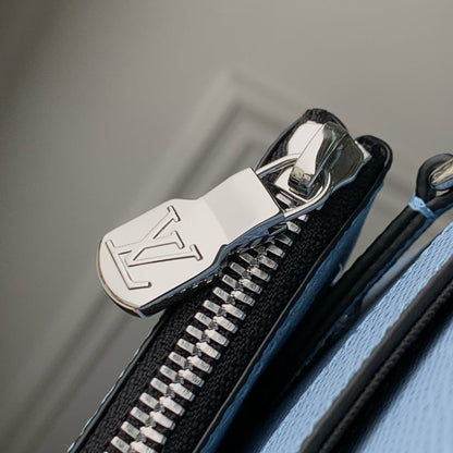 TRIO MESSENGER BAG 25 IN BLUE MONOGRAM COATED CANVAS AND CALFSKIN
