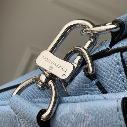 TRIO MESSENGER BAG 25 IN BLUE MONOGRAM COATED CANVAS AND CALFSKIN