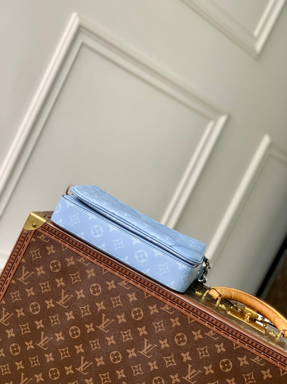 TRIO MESSENGER BAG 25 IN BLUE MONOGRAM COATED CANVAS AND CALFSKIN