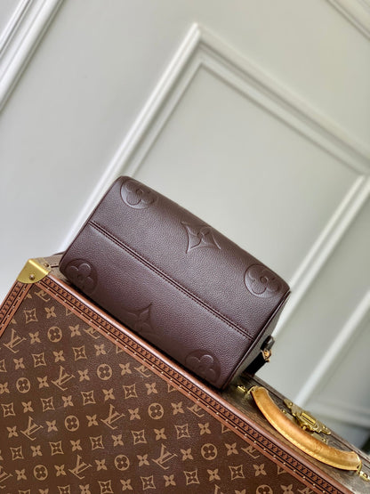 SPEEDY BANDOULIERE 25 IN DARK BROWN MONOGRAM EMPREINTE CALFSKIN EMBOSSED LOGO