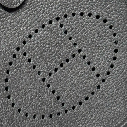 HERMES 25S MINI EVELYNE 18 IN CHARCOAL GRAY PATTERNED STRAP CALFSKIN SILVER HARDWARE