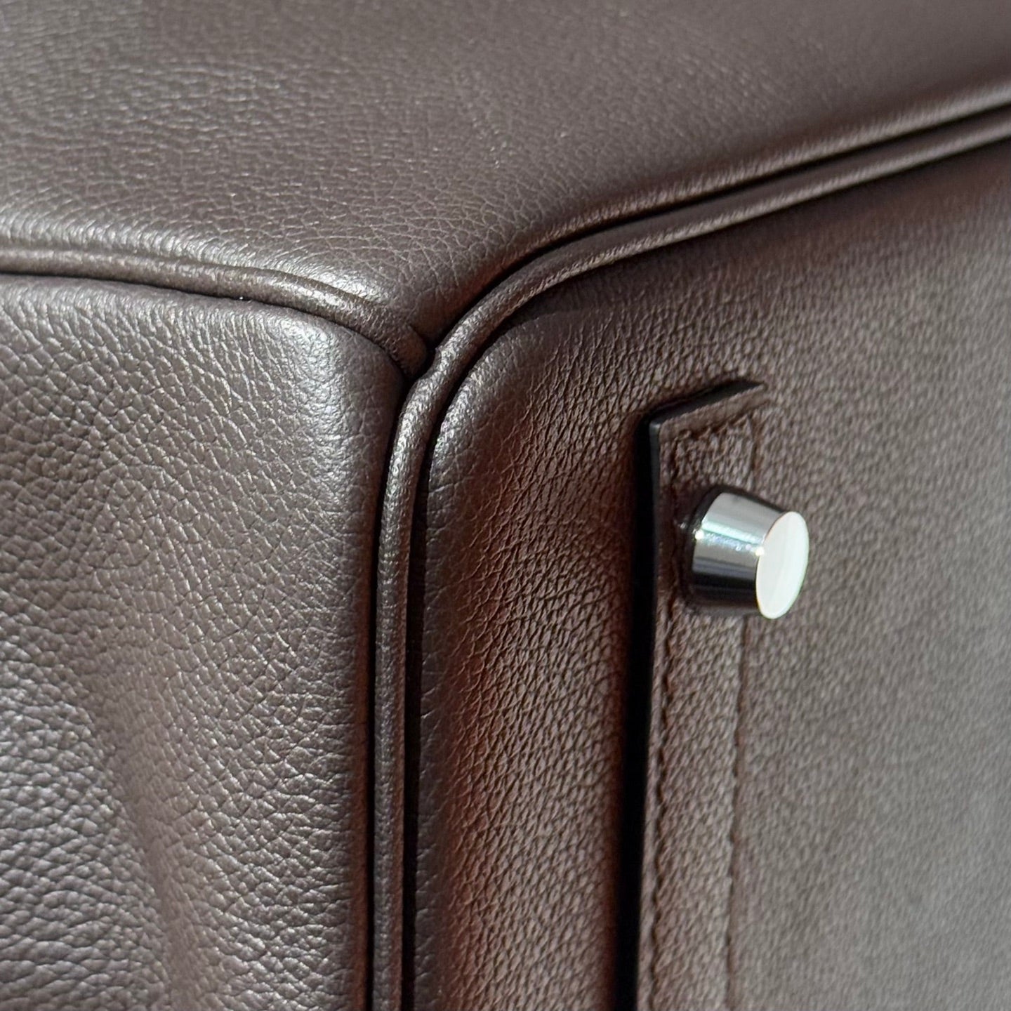 HERMES 25S SHOULDER BIRKIN 29 IN CHARCOAL BROWN CALFSKIN SILVER HARDWARE
