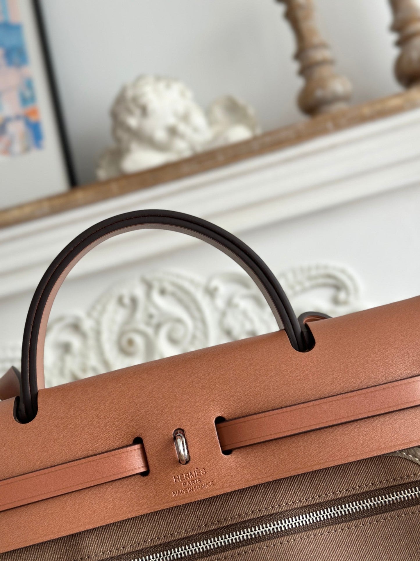ZIP CABINE 31 BAG IN CHOCOLATE BROWN CANVAS AND BRONZE BROWN CALFSKIN