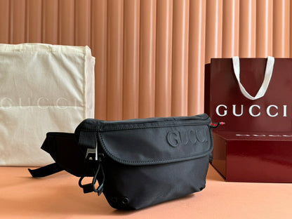 LARGE BELT BAG 32 IN BLACK CANVAS GREEN AND RED WEB DETAIL