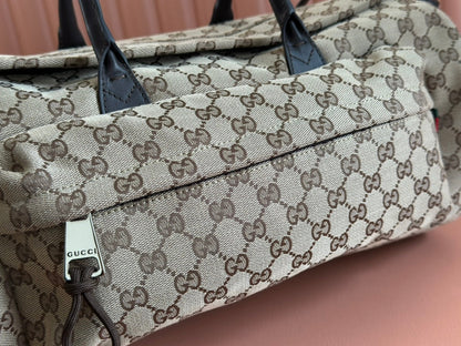 GG SMALL DUFFLE BAG 42 IN BEIGE AND DARK BROWN GG CANVAS