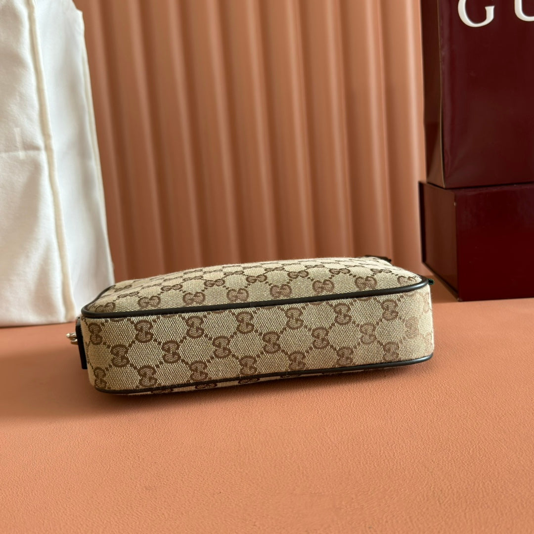 SMALL CROSSBODY BAG 23.5 IN BEIGE AND DARK BROWN GG CANVAS