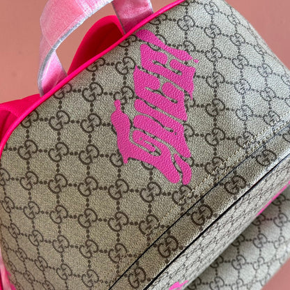 GUCCI MEDIUM BACKPACK WITH PRINT 41 PINK IN CALFSKIN