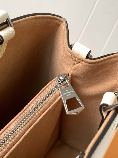 MARELLE TOTE BB BAG 30 IN WHITE EPI GRAIN COWHIDE LEATHER