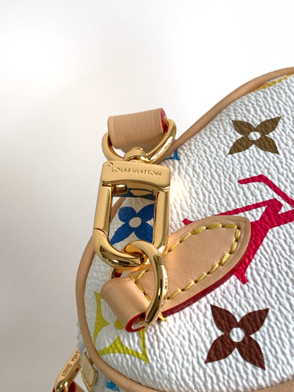 NANO SPEEDY BAG 16 IN COLORFUL MONOGRAM PATTERN AND WHITE COATED CANVAS