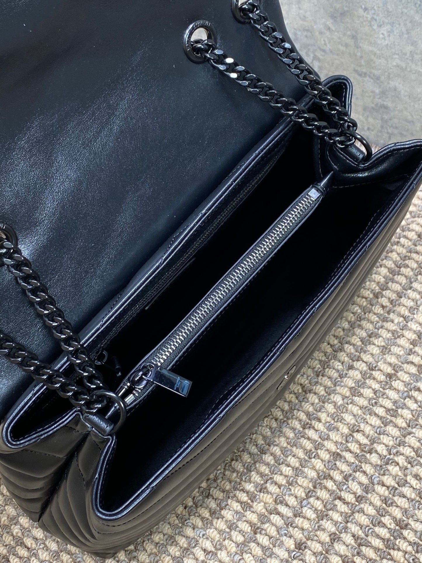 LOULOU SHOULDER BAG 32 IN BLACK QUILTED LAMBSKIN BLACK HARDWARE
