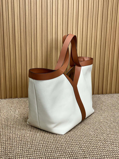 Y TOTE BAG 39 IN TAWNY BROWN MIX WHITE CALFSKIN