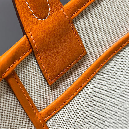 STEEPLE 28 BAG IN OFF-WHITE MIX LIGHT ORANGE CANVAS AND CALFSKIN