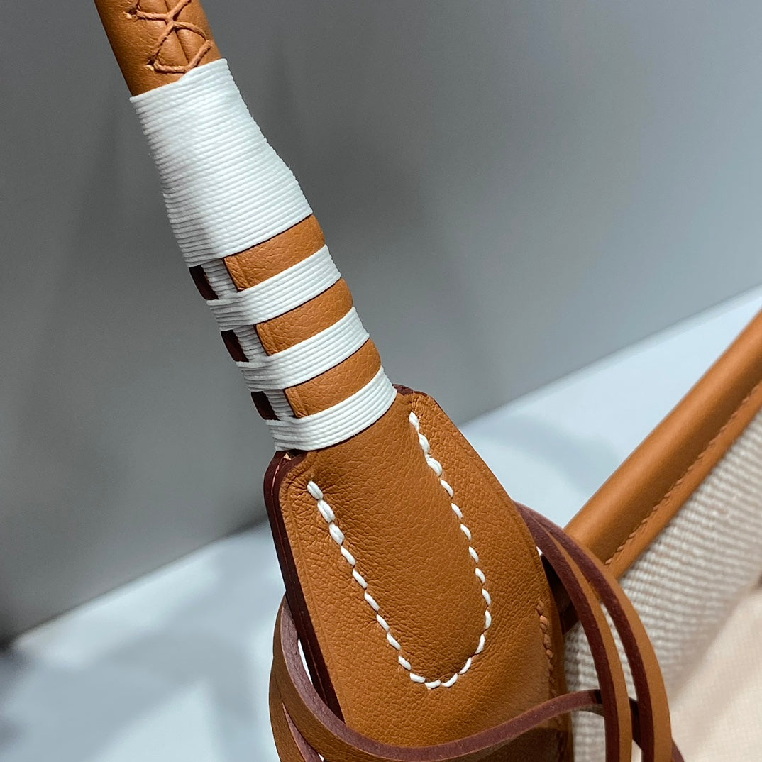 STEEPLE 28 BAG IN OFF-WHITE MIX BROWN CANVAS AND CALFSKIN