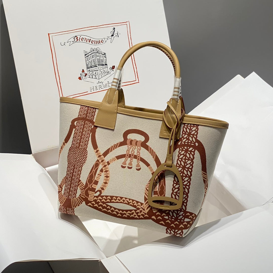 STEEPLE 28 BAG IN OFF-WHITE MIX BROWN CANVAS AND CALFSKIN