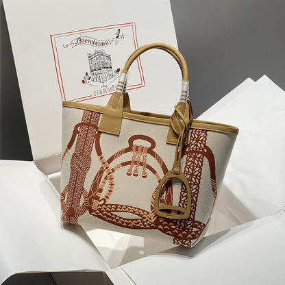 STEEPLE 28 BAG IN OFF-WHITE MIX BROWN CANVAS AND CALFSKIN