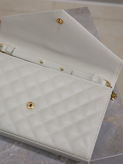 ENVELOPE CHAIN BAG 22 IN LIGHT GRAY LAMBSKIN GOLD HARDWARE