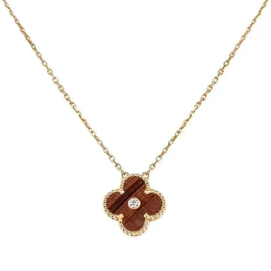 [AURORA]CLOVER 15MM DIAMOND AND YELLOW TIGER'S EYE AGATE necklace