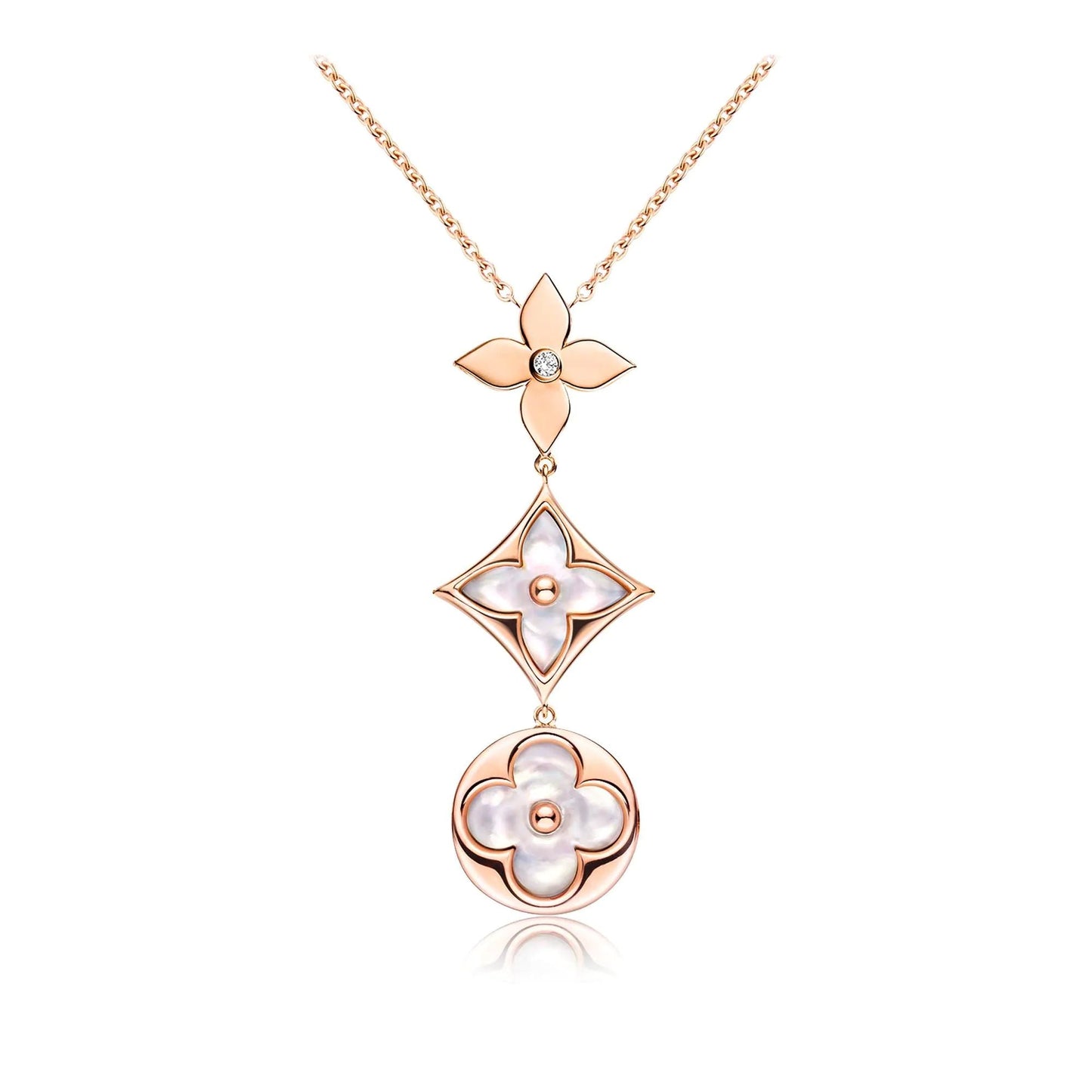 [AURORA]COLOR BLOSSOM LARIAT HALSKETTE ROSA GOLD WEISS PERLMUTT UND DIAMANT