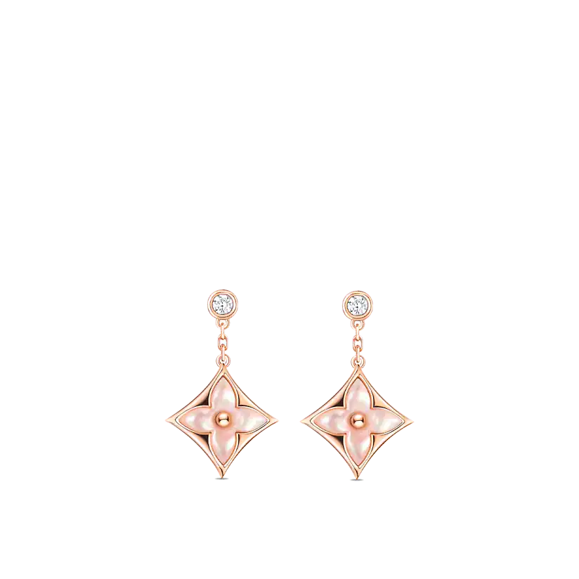 [AURORA]DOUBLE STAR PINK GOLD MOP DROP EARRINGS