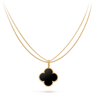 [basloveJW]クローバー 25mm ゴールドオニキス ビッグクローバーネックレス