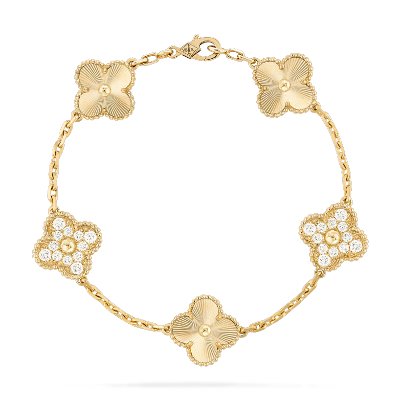 [basloveJW]CLOVER ARMBAND 5 MOTIVE GOLD DIAMANT 