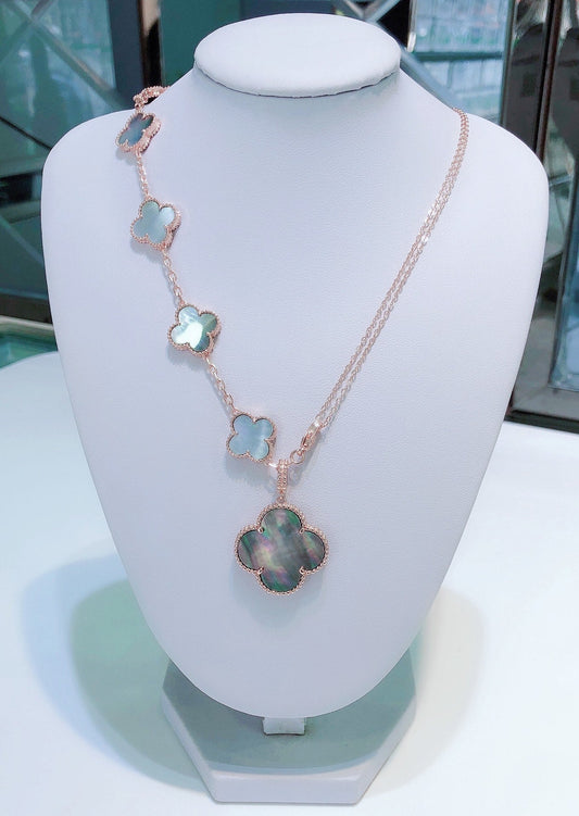 [AURORA]COMBINED BRACELET 5 MOTIFS AND NECKLACE DARK MOP ROSE GOLD