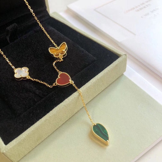 [AURORA]LUCKY SPRING 4 MOTIFS ROSE GOLD NECKLACE