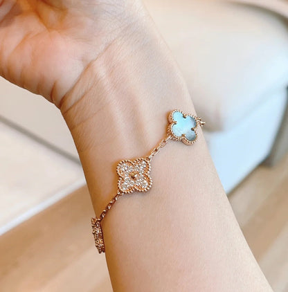 [basloveJW] Armband aus Roségold mit Kleeblatt-Motiven und Diamanten 