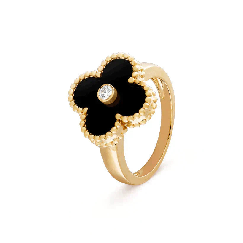 [basloveJW]CLOVER ONYX RING GOLD DIAMANT