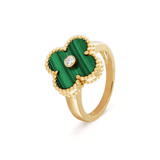 [basloveJW]CLOVER MALACHIT RING GOLD DIAMANT